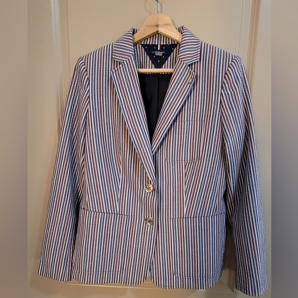 RARE Tommy Hilfiger Multi-Color/Midnight Striped Seersucker Blazer sz 8